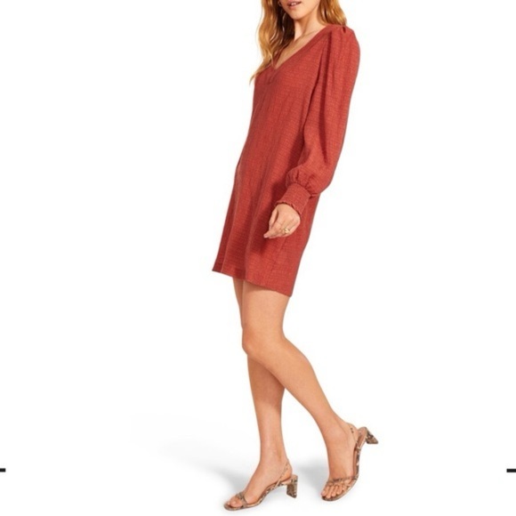 BB Dakota by Steve Madden Rust Textured V-Neck Shift Mini Dress XS - Picture 5 of 9